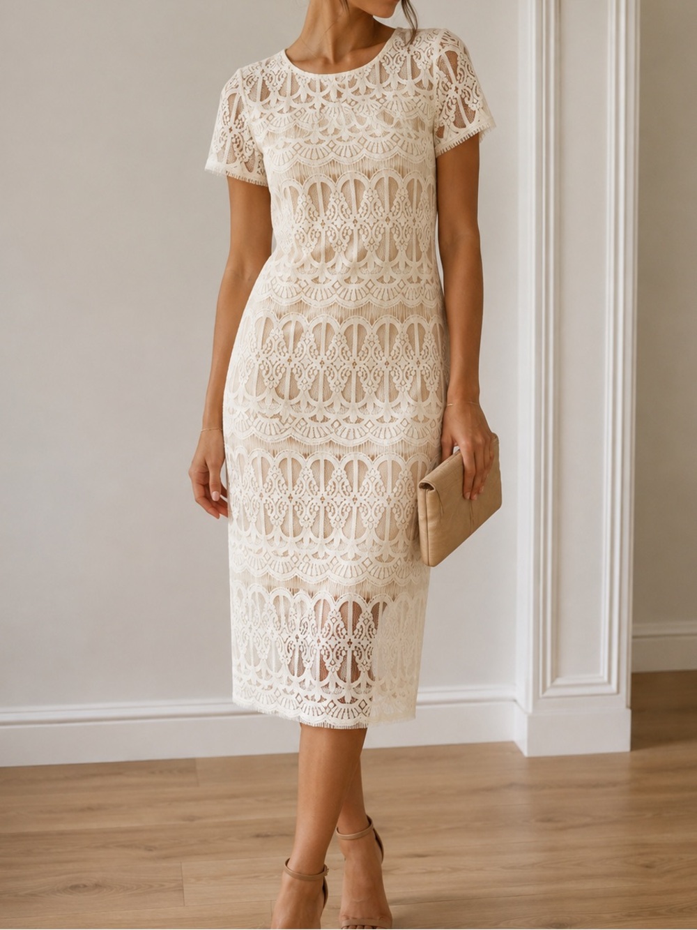 J.O.A. Los Angeles Ivory Lace Midi Dress – Size Small